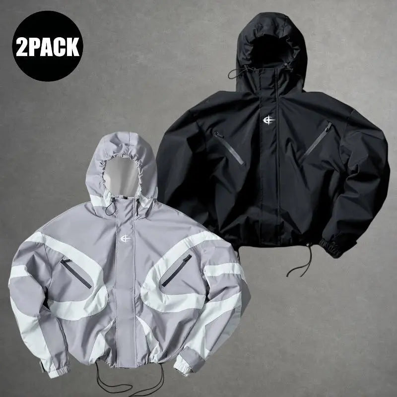 Futuristic Techwear Windbreaker Jacket in Grey and White Aesthetic