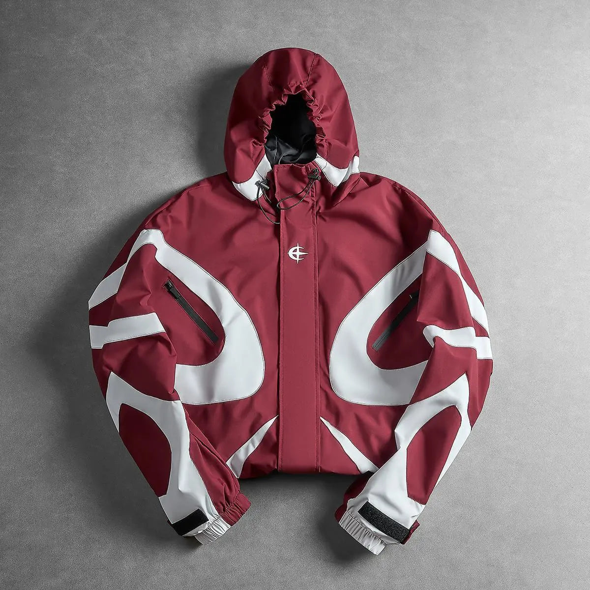 Futuristic Techwear Windbreaker Jacket in Grey and White Aesthetic